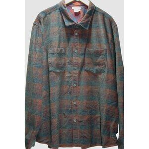 Carbon2Cobalt Mens XXL Plaid Corduroy Shirt Red Blue Soft Casual Button Front